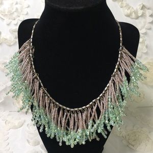 Unique Lovely sea green seed bead silver necklace